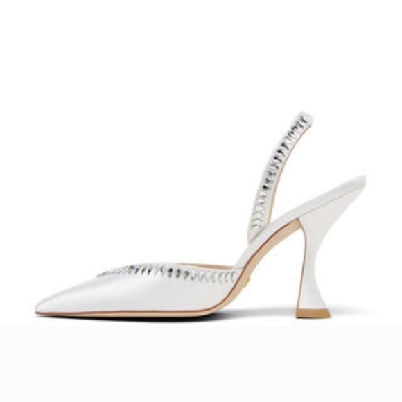 Stuart Weitzman Cream Heels with Rhinestone Accents - Picture 2 of 7